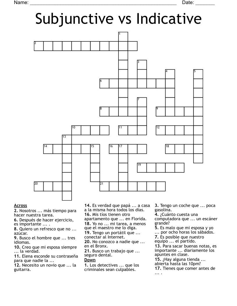 Subjunctive vs Indicative Crossword