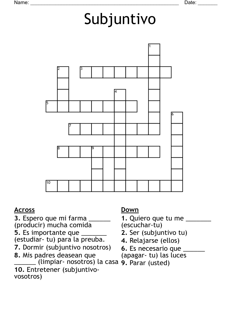 Subjuntivo Crossword