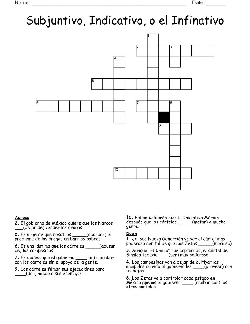 Subjuntivo, Indicativo, o el Infinativo Crossword