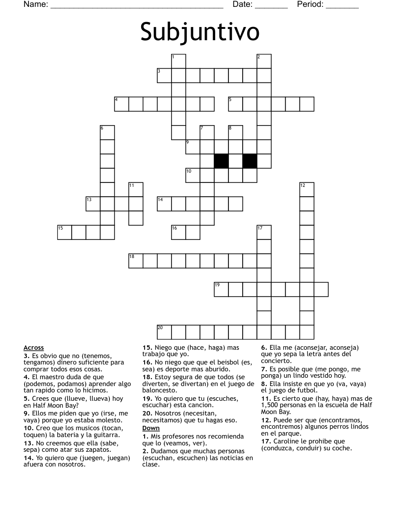 Subjuntivo  Crossword