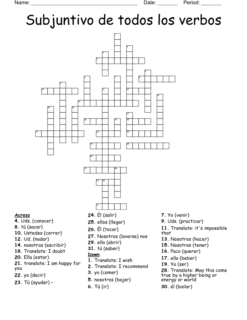Subjuntivo de todos los verbos Crossword
