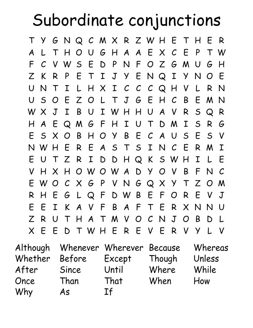 Subordinate conjunctions Word Search