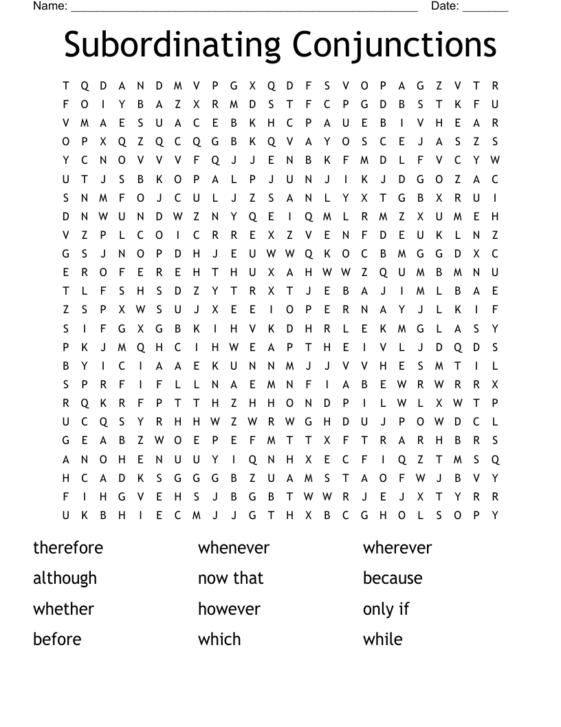 Subordinating Conjunctions Word Search
