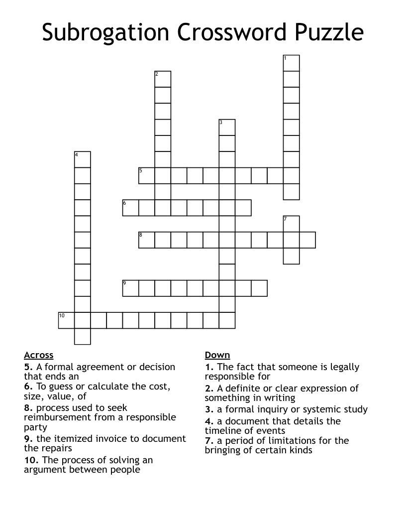 Subrogation Crossword Puzzle