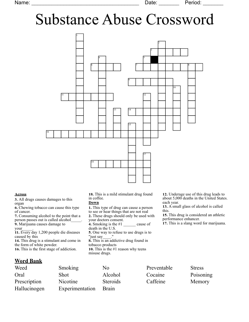 Substance Abuse Crossword 