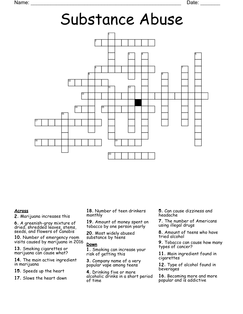 Substance Abuse  Crossword