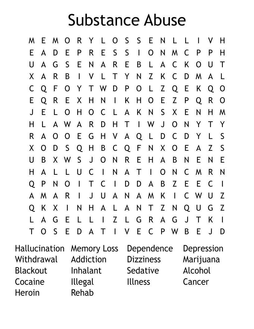 Substance Abuse  Word Search
