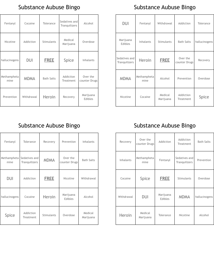 Substance Aubuse Bingo