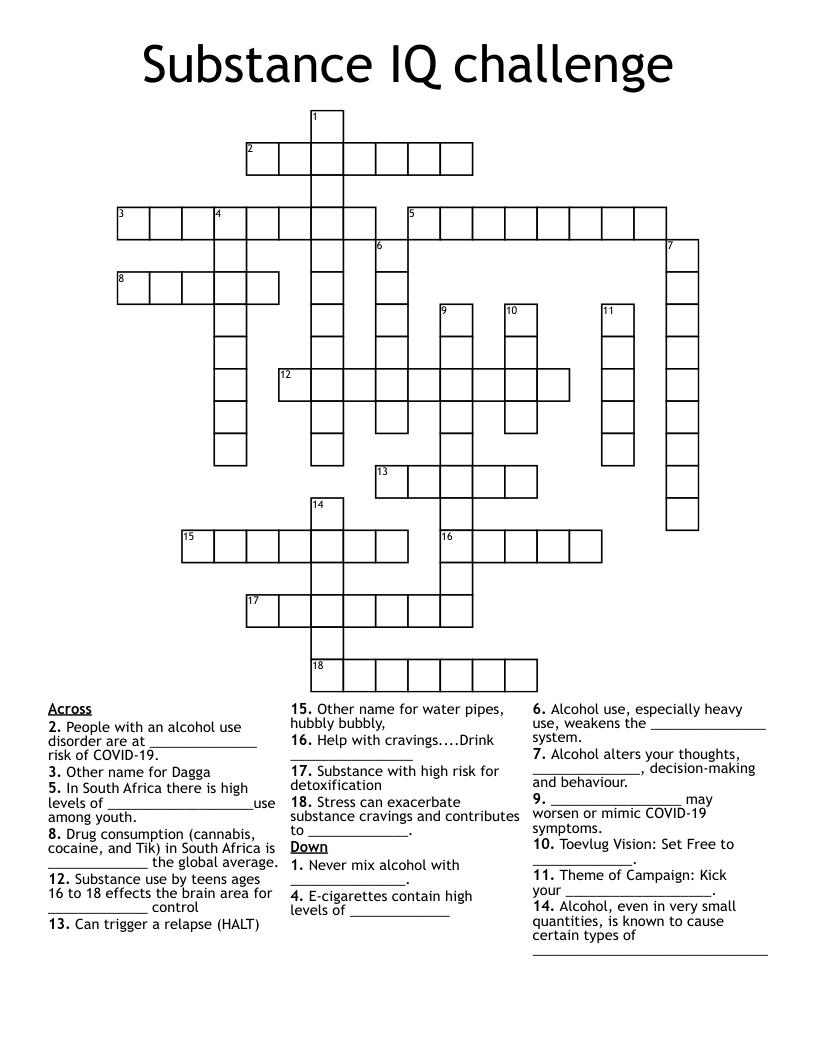 Substance IQ challenge Crossword