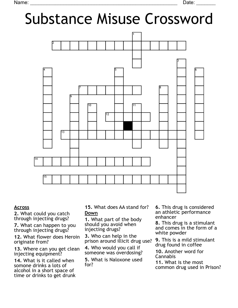 Substance Misuse Crossword