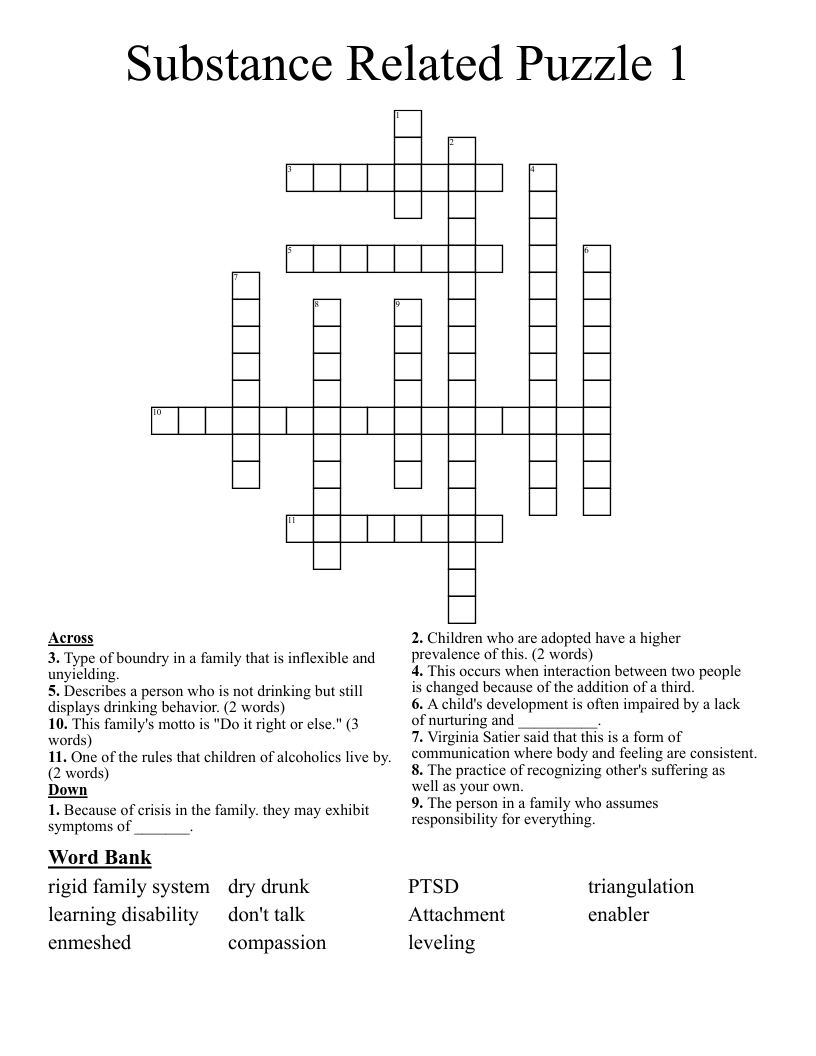 Substance Related Puzzle 1 Crossword