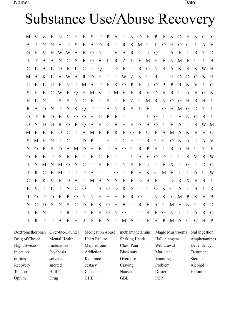 Substance Use/Abuse Recovery Word Search