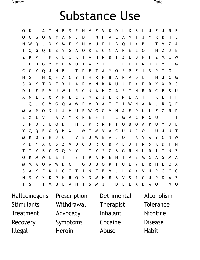 Substance Use Word Search