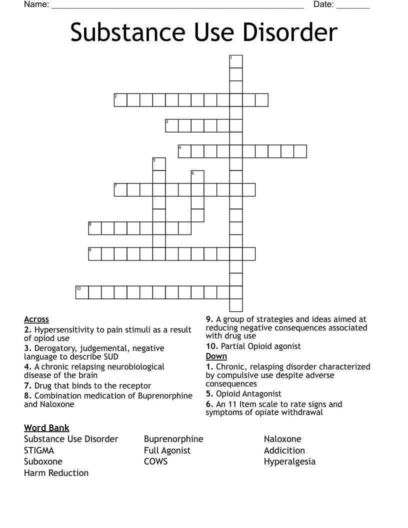 Substance Use Disorder Crossword