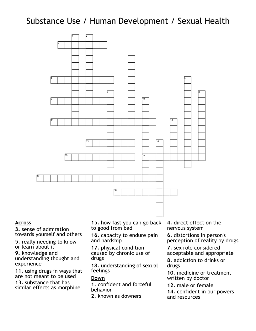 Substance Use / Human Development / Sexual Health Crossword