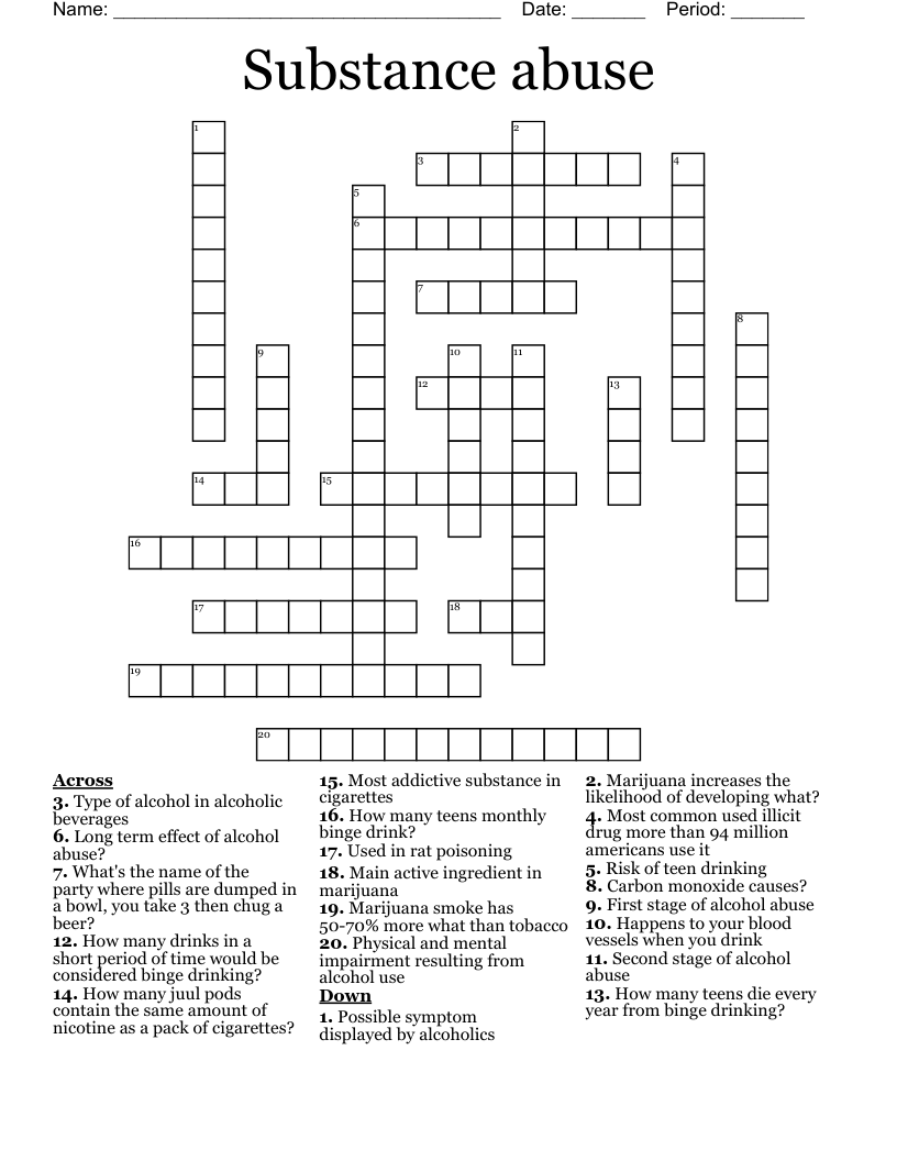 Substance abuse  Crossword
