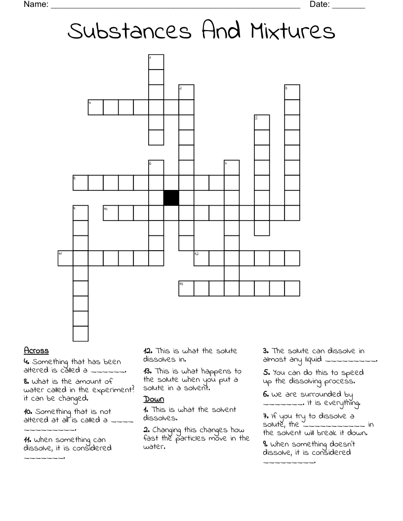 Substances And Mixtures Crossword