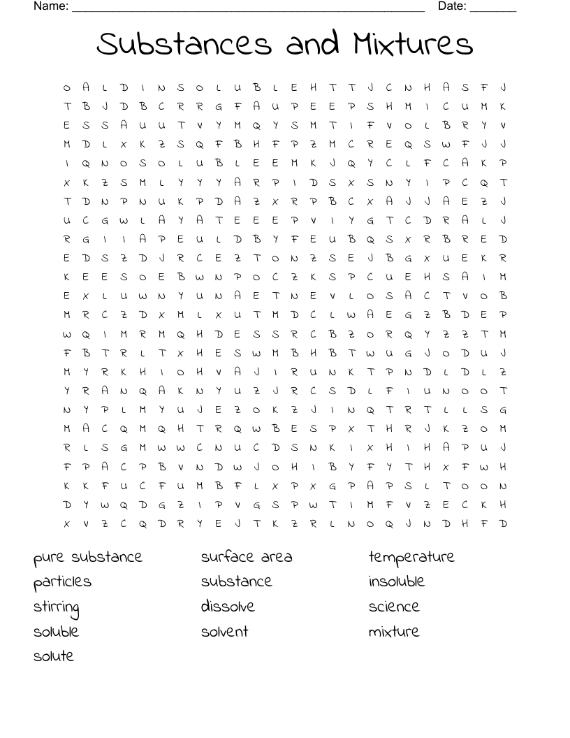 Substances and Mixtures Word Search