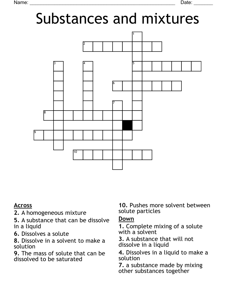 Substances and mixtures Crossword