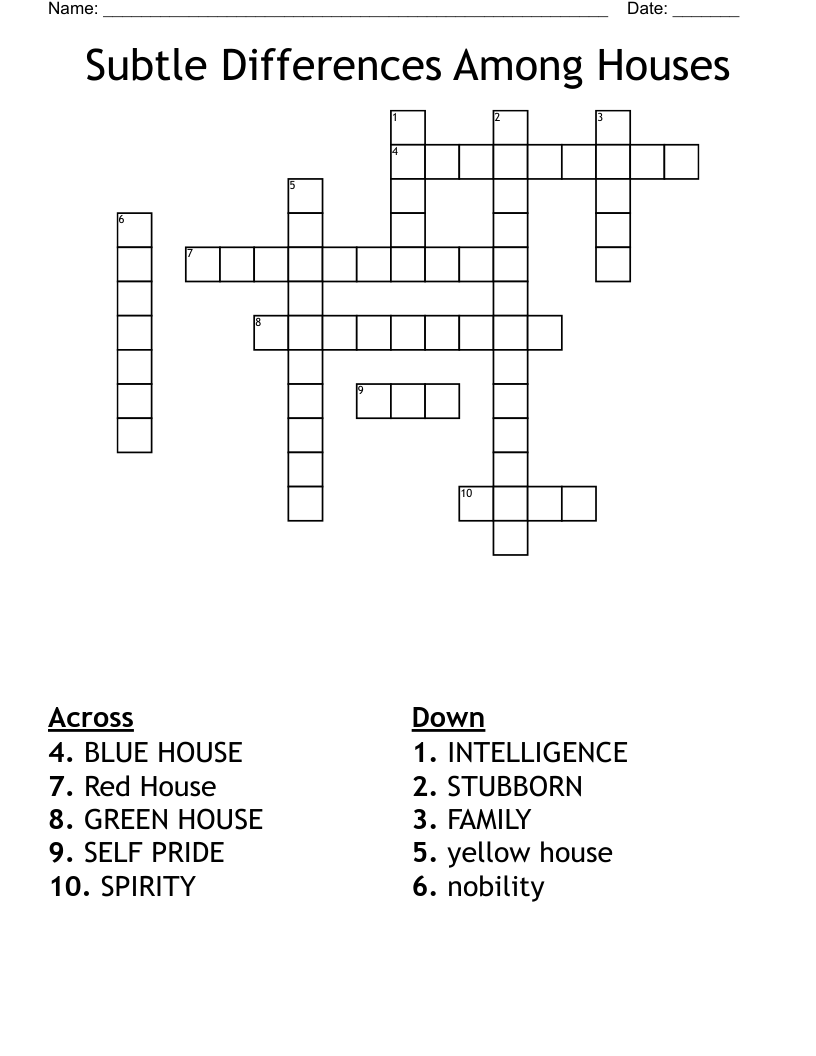 Subtle Differences Among Houses Crossword