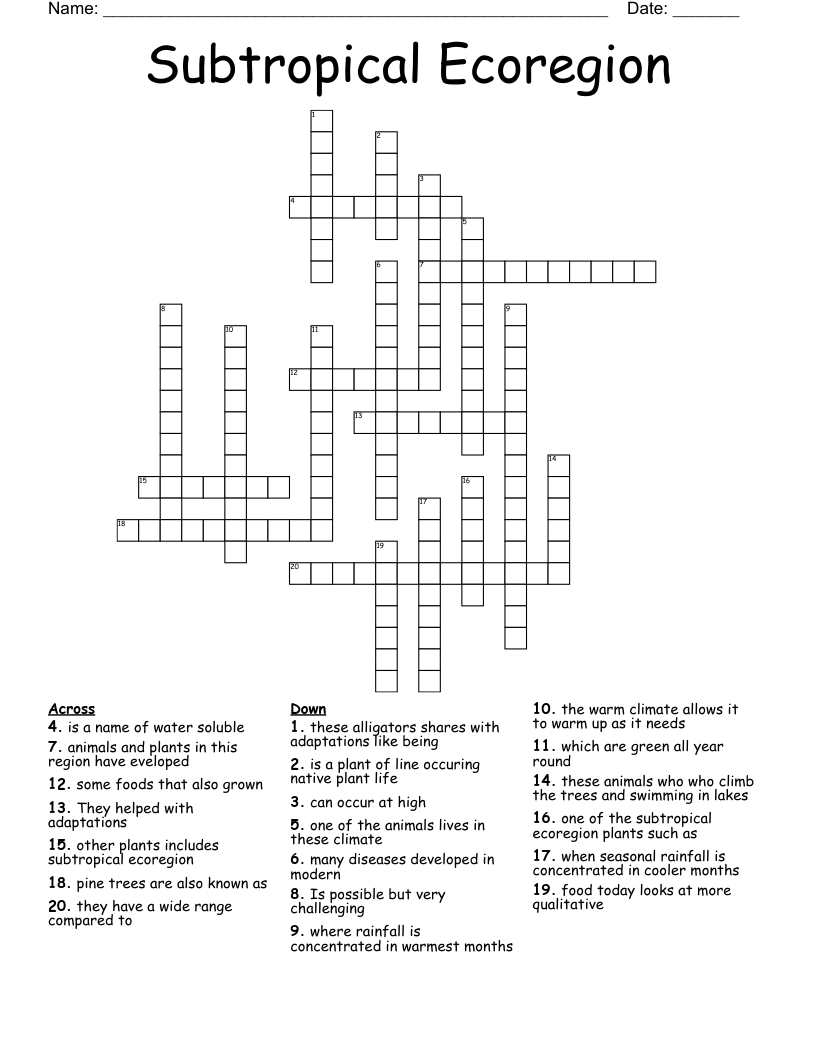 Subtropical Ecoregion Crossword