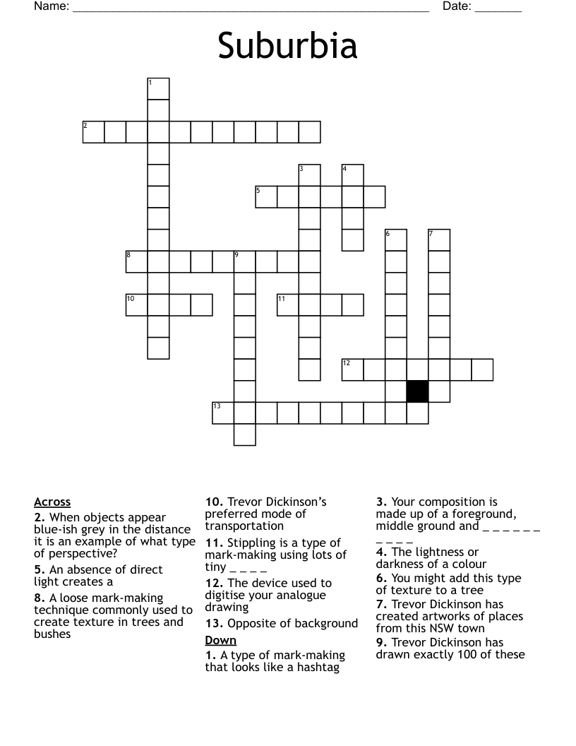 Suburbia Crossword