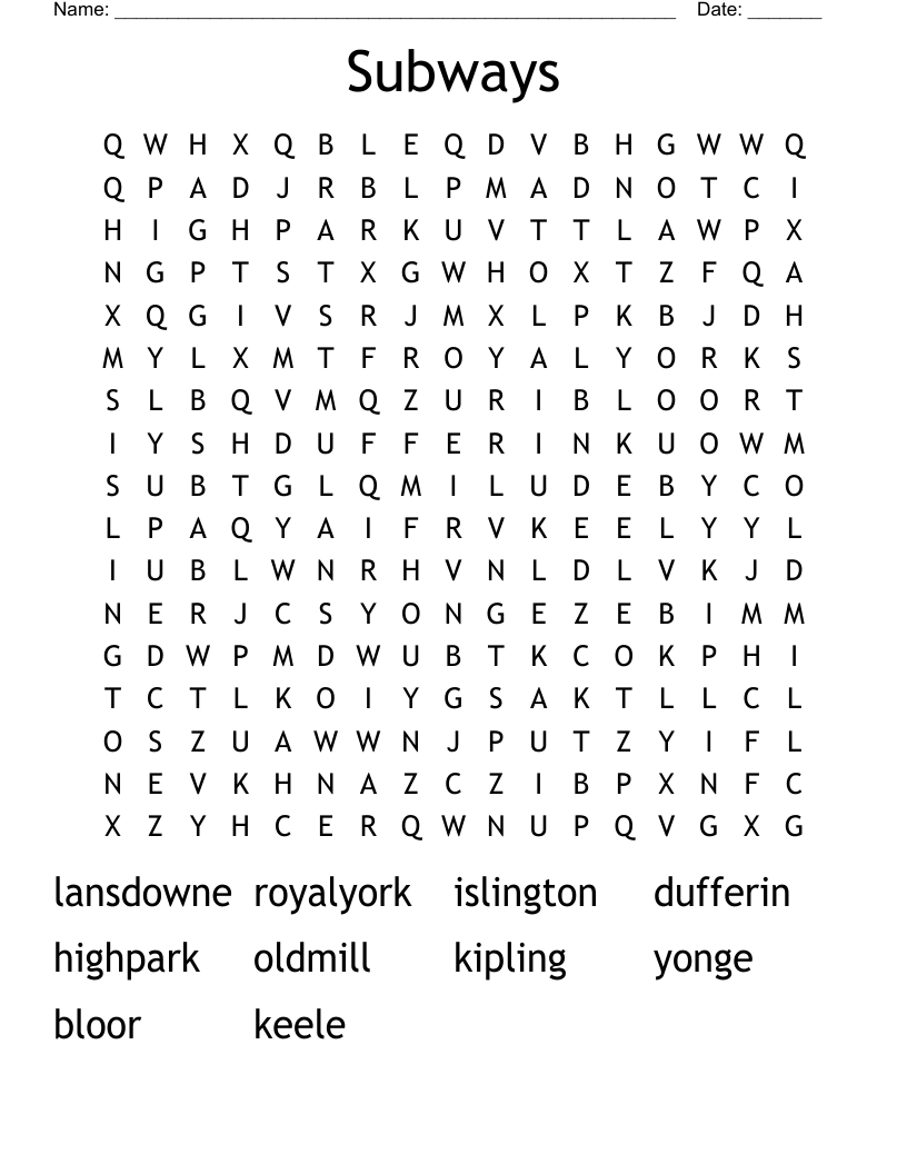 Subways Word Search