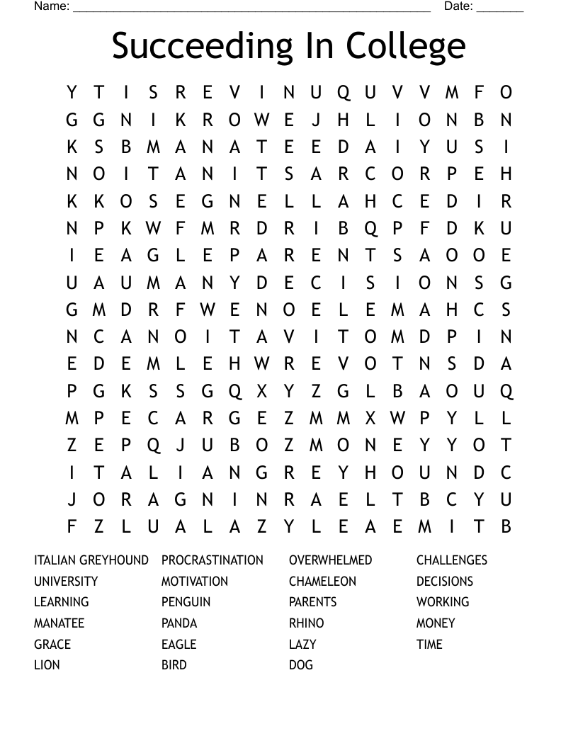 Succeeding In College Word Search