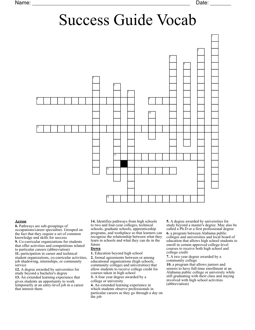 Success Guide Vocab Crossword