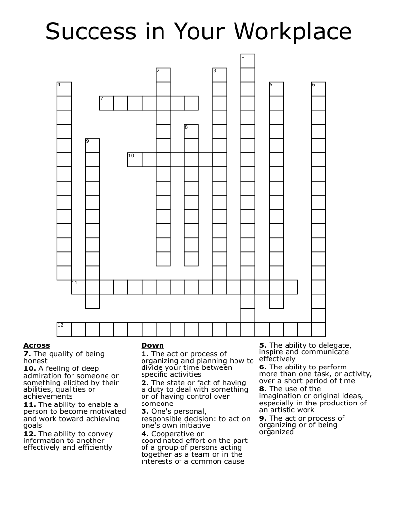 Success in Your Workplace  Crossword