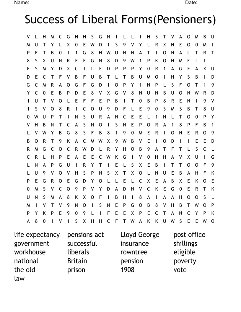 Success of Liberal Forms(Pensioners) Word Search