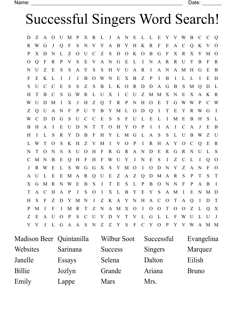 Successful Singers Word Search!