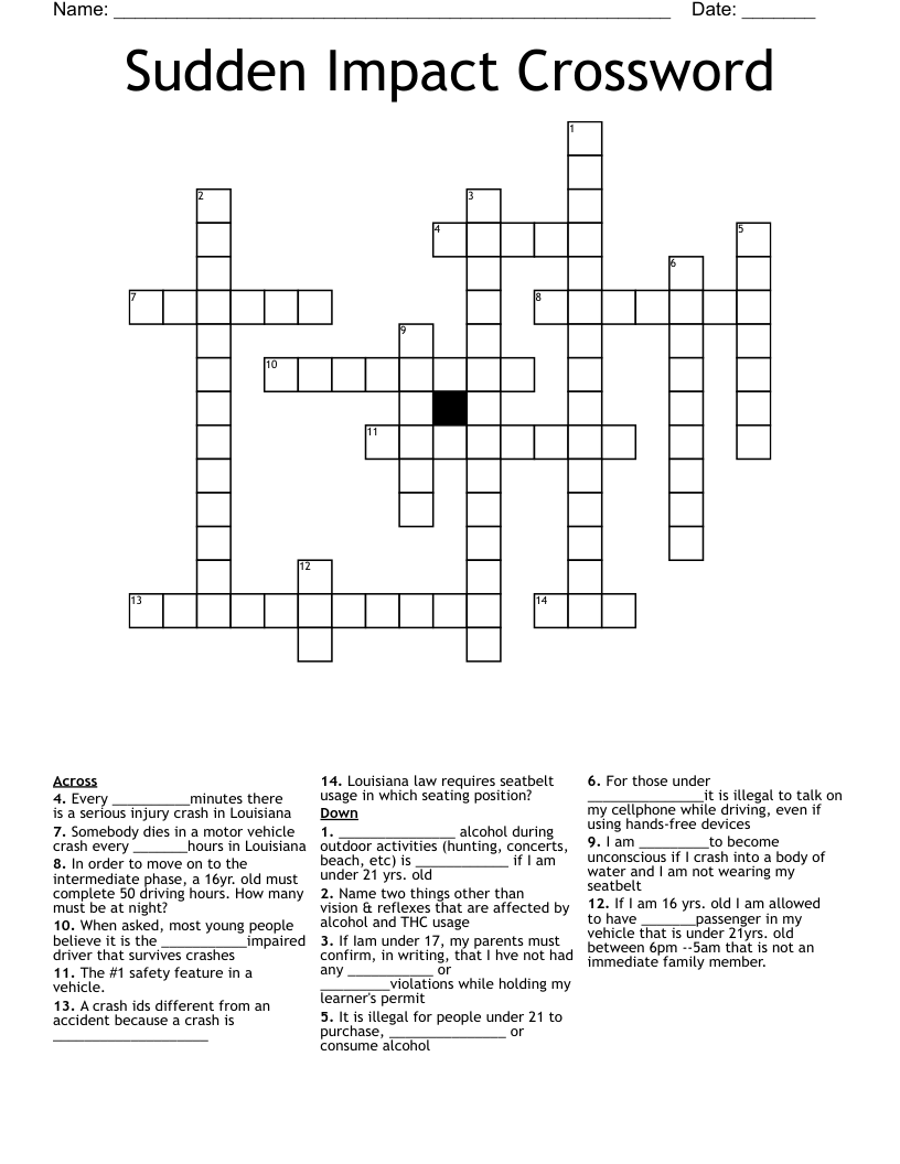 Sudden Impact Crossword
