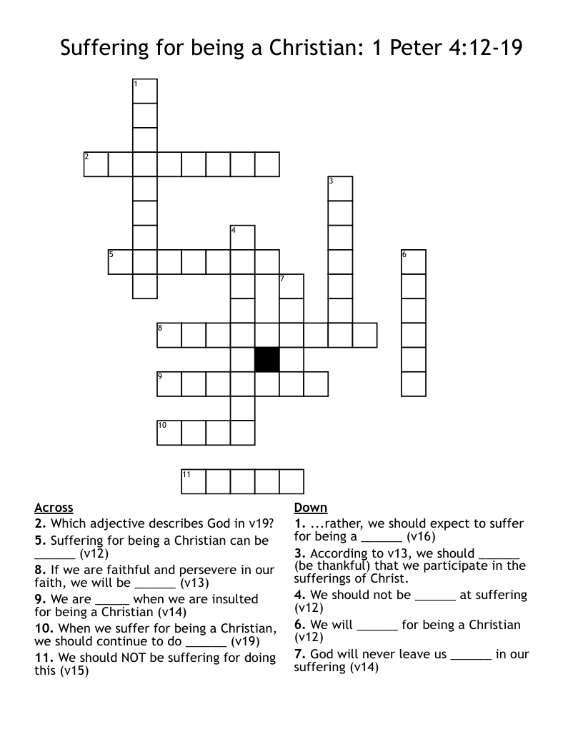 Suffering for being a Christian: 1 Peter 4:12-19 Crossword