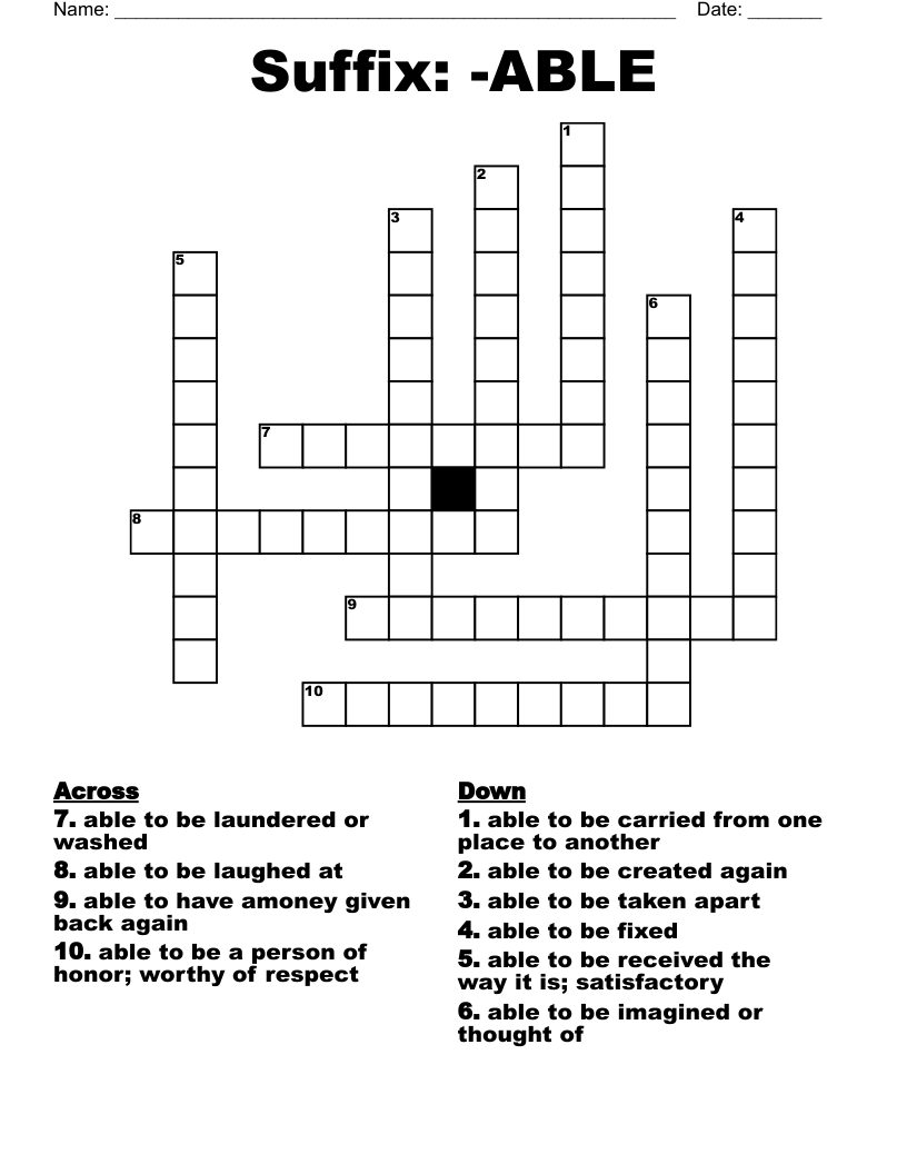 Suffix: -ABLE Crossword