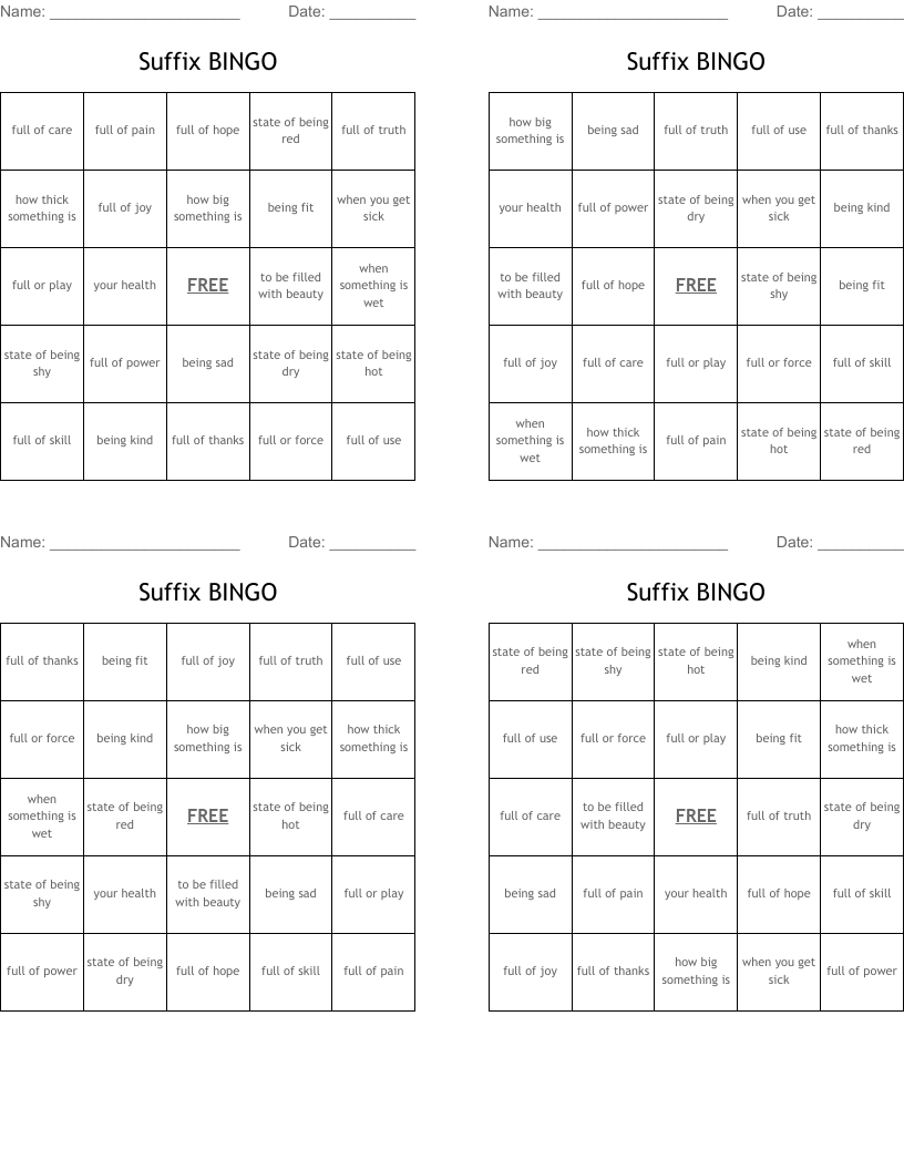 Suffix BINGO