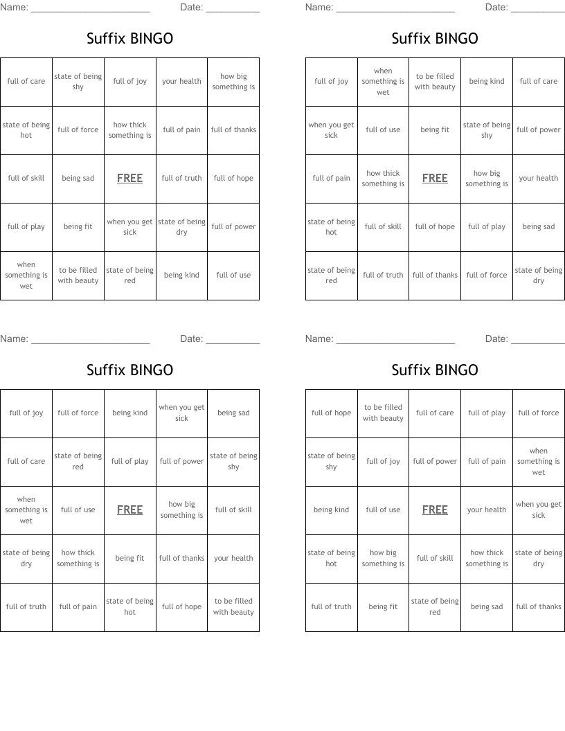 Suffix BINGO 