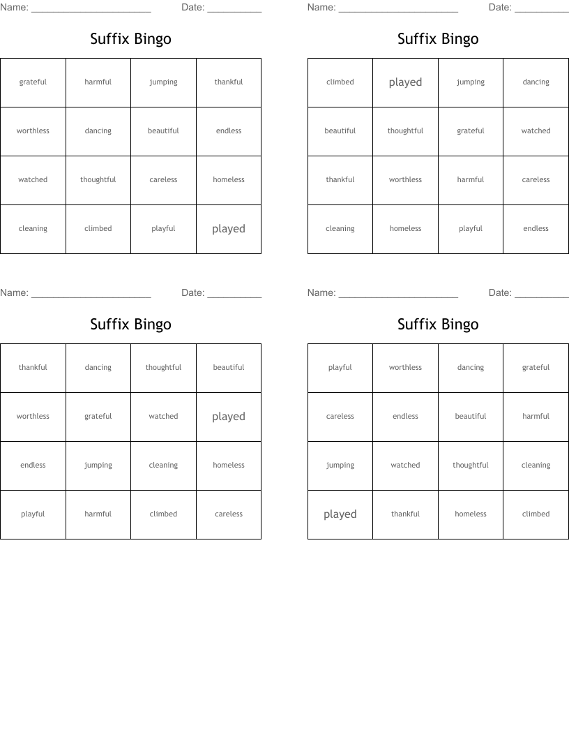 Suffix Bingo