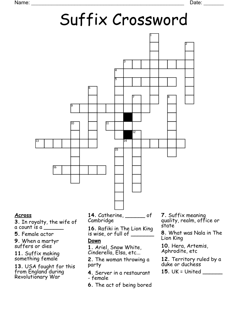 Suffix Crossword