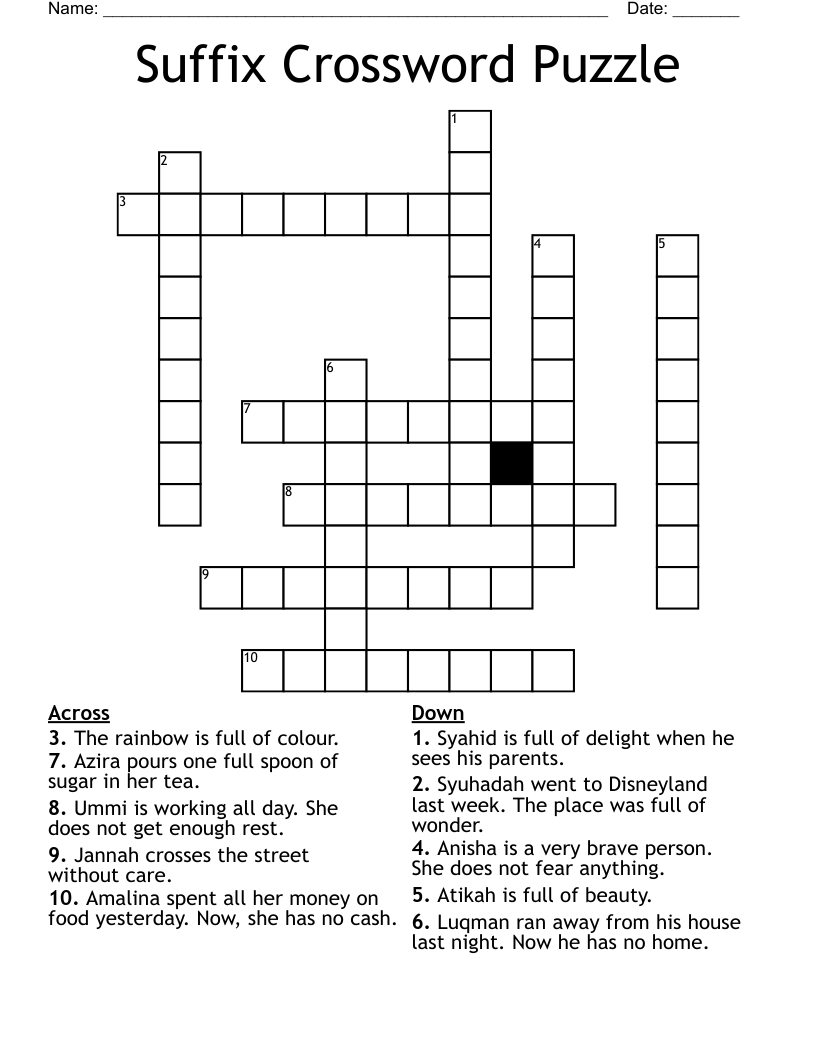 Suffix Crossword Puzzle