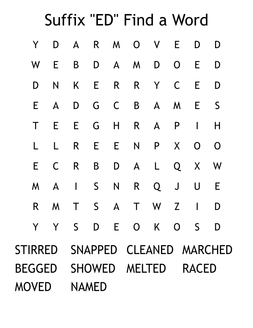Suffix "ED" Find a Word Word Search