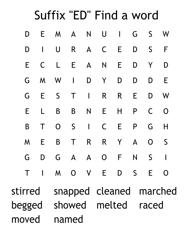 Suffix "ED" Find a word Word Search