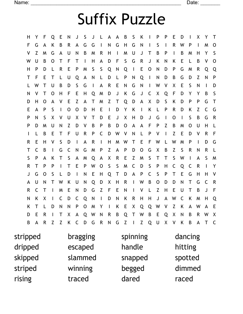 Suffix Puzzle Word Search