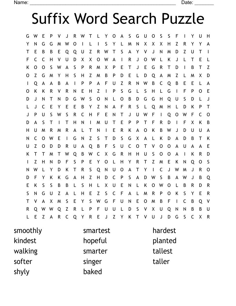 Suffix Word Search Puzzle
