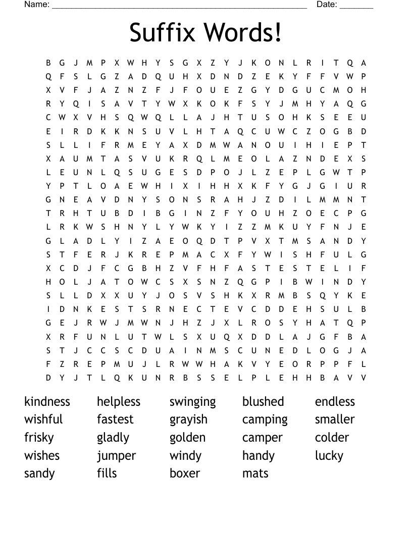 Suffix Words! Word Search