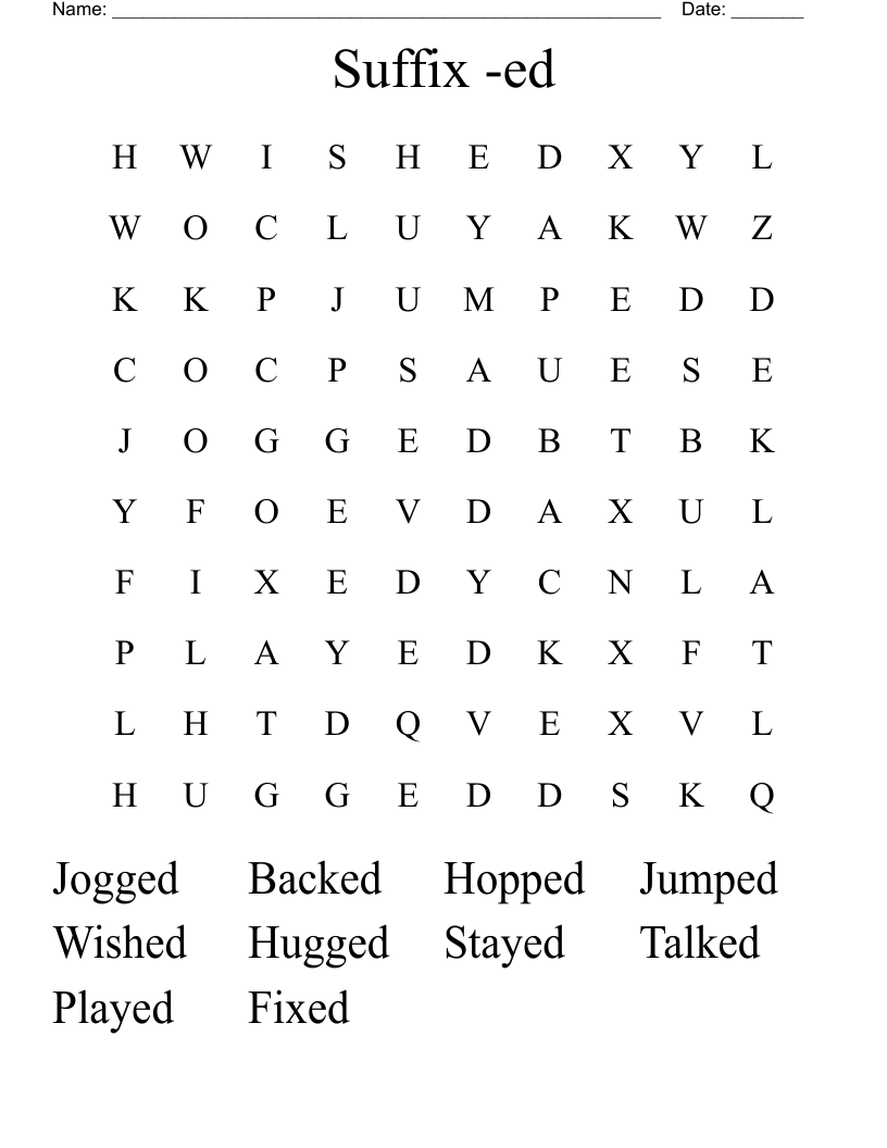 Suffix -ed Word Search