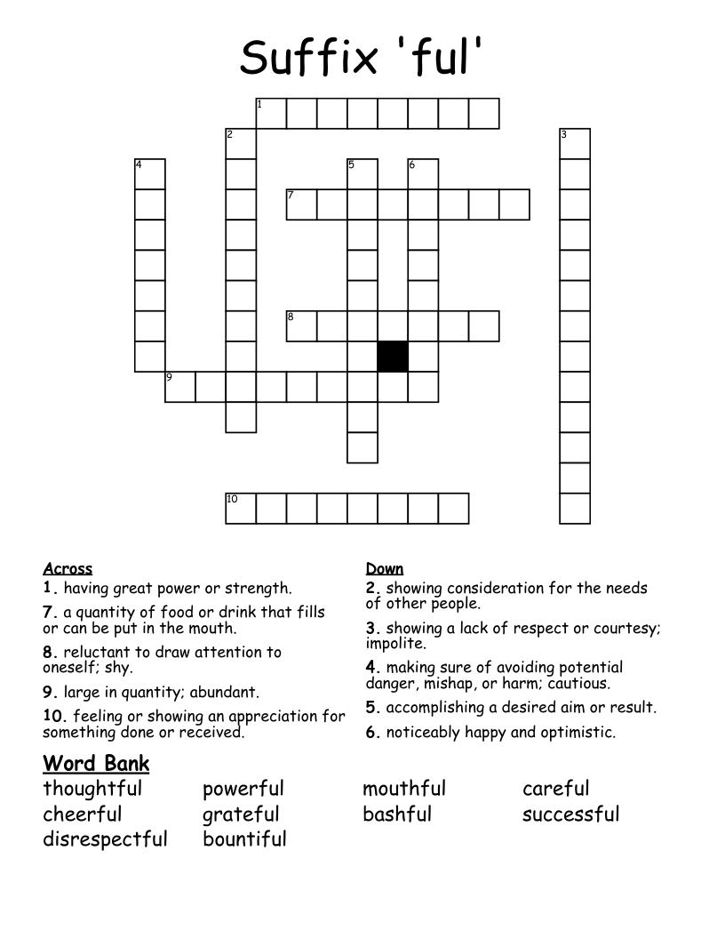 Suffix 'ful' Crossword