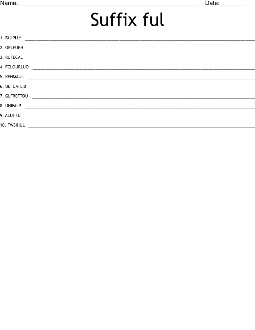 Suffix ful Word Scramble