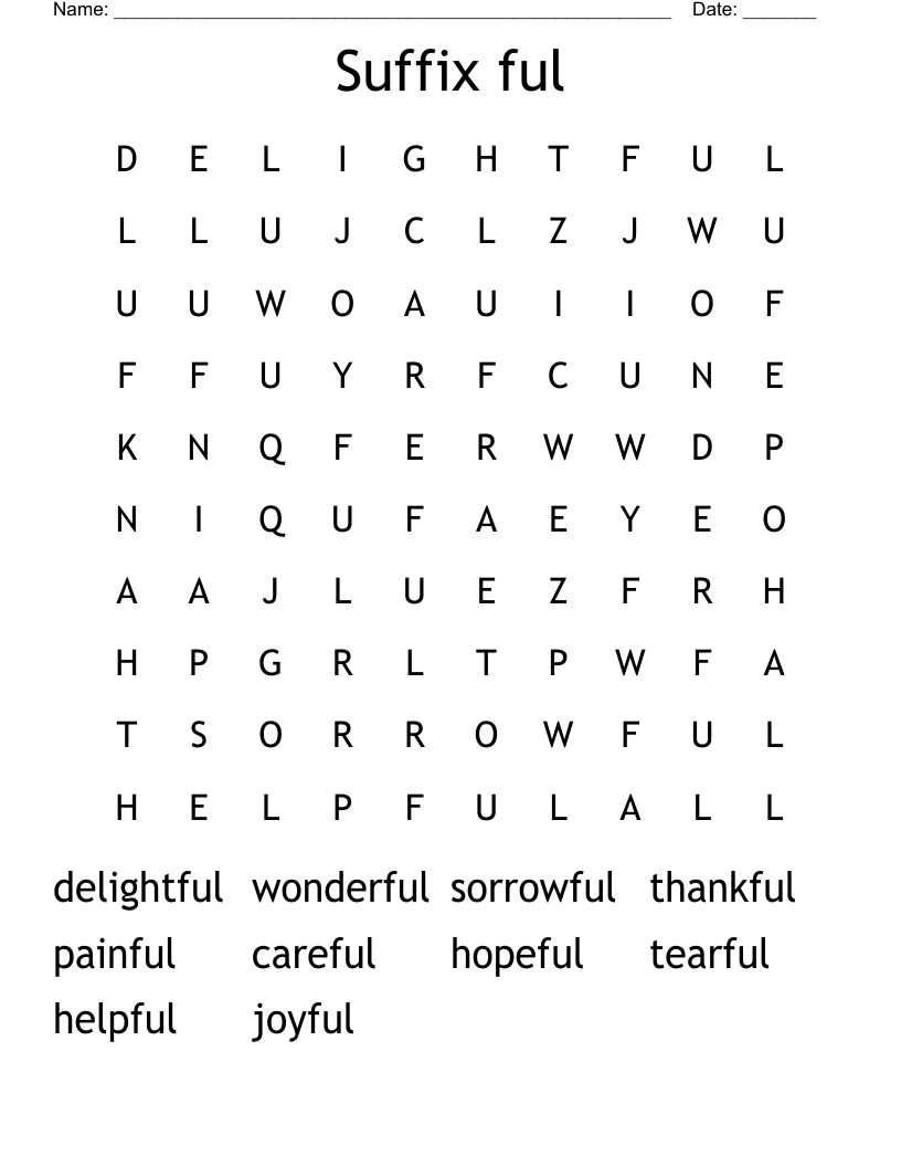 Suffix ful Word Search
