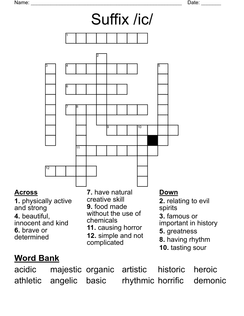 Suffix /ic/ Crossword